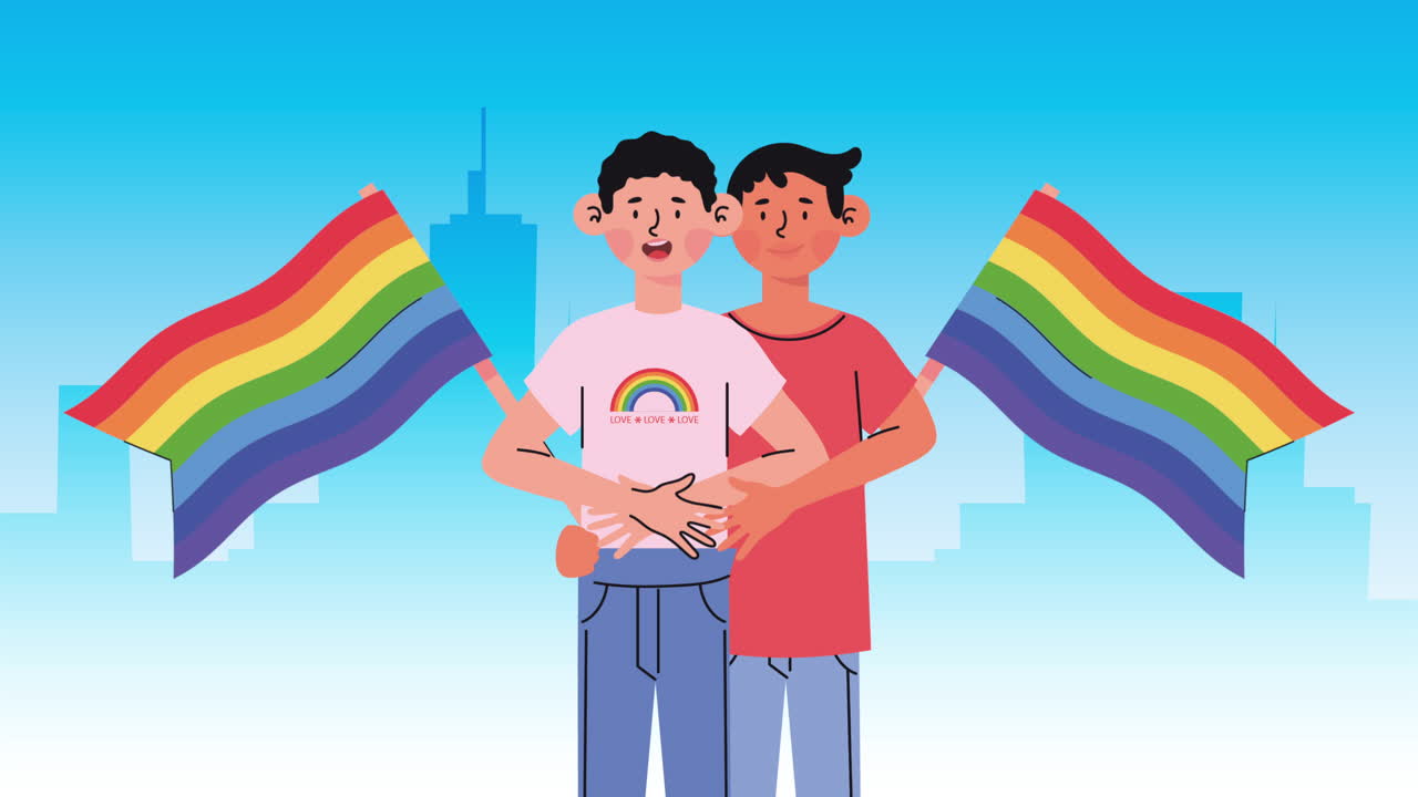 Two Men Holding Pride Flags