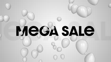 animación de globos sobre texto de mega venta contra fondo blanco
