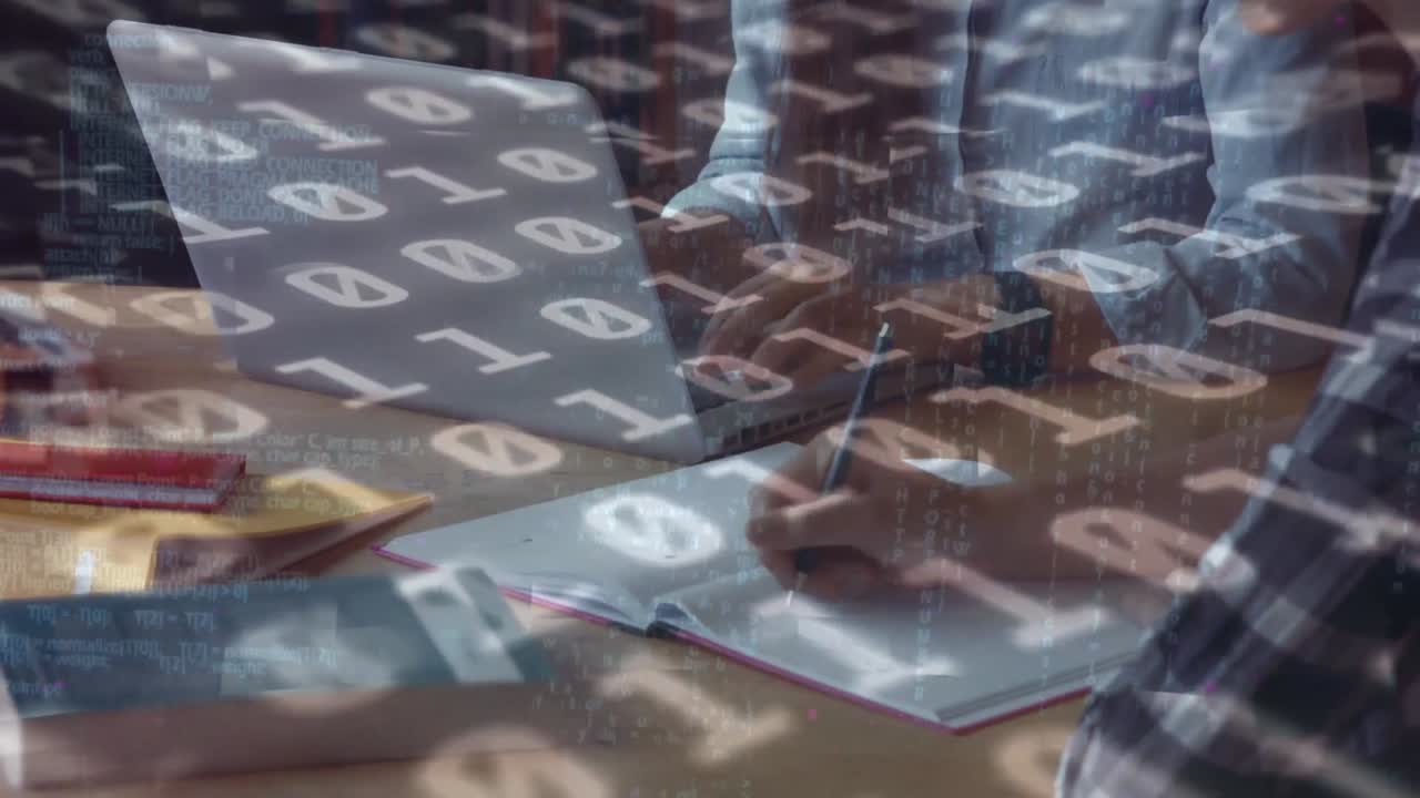 animación del procesamiento de datos sobre diversos estudiantes que estudian juntos