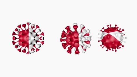 3d animación coronavirus 2019-ncov de perú. bandera peruana en esferas de bola de virus covid19, en fondo blanco. canal alfa