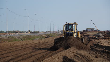 highway construction site with bulldozer