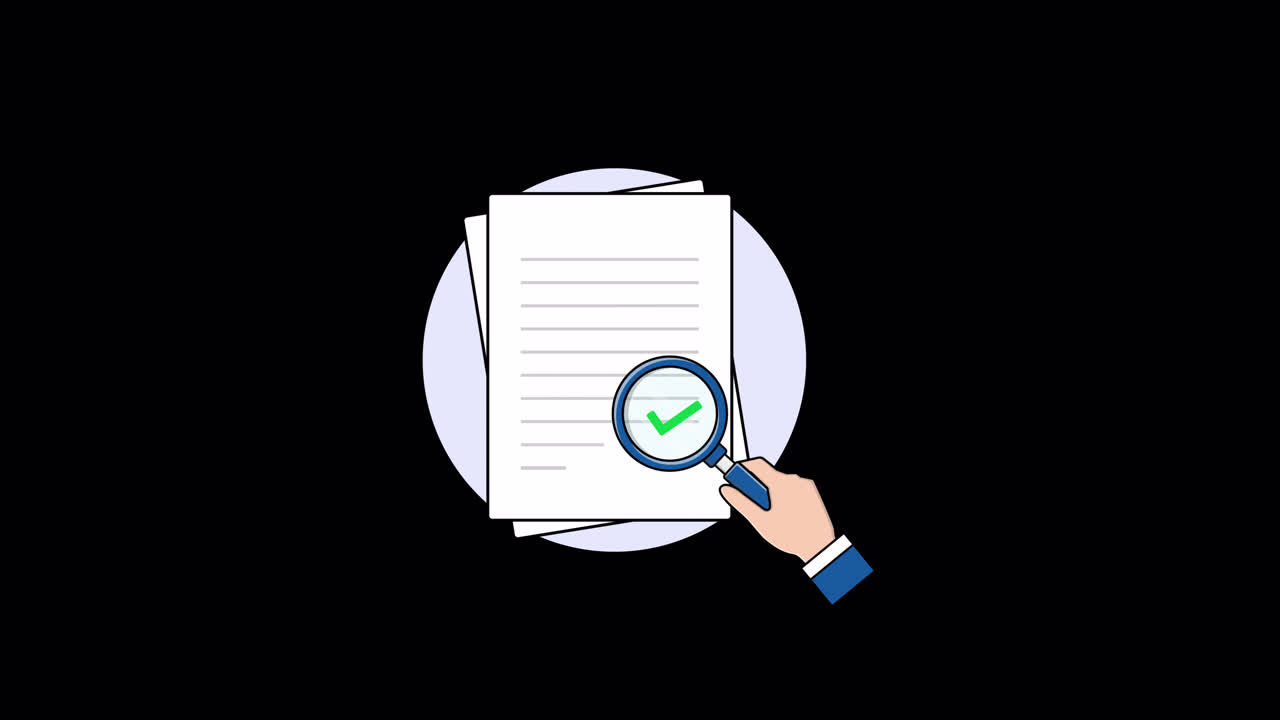 Animated Hand with Magnifying Glass Scanning Documents
