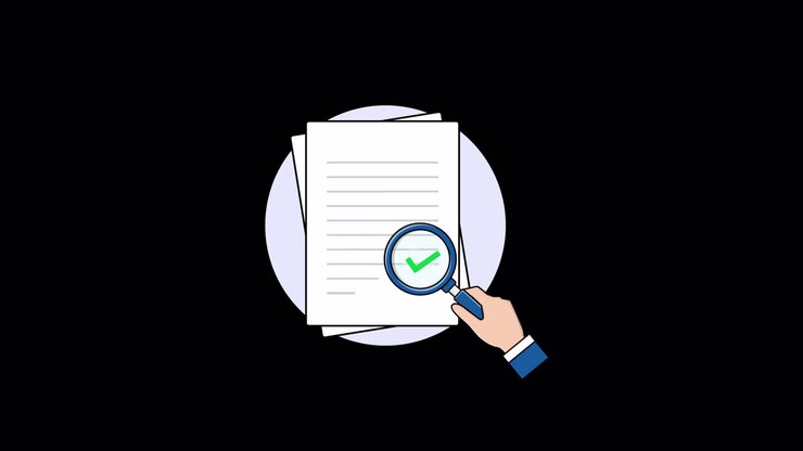 Animated Hand with Magnifying Glass Scanning Documents