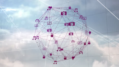 Globus-Digitaler-Symbole-Vor-Dem-Stadtbild