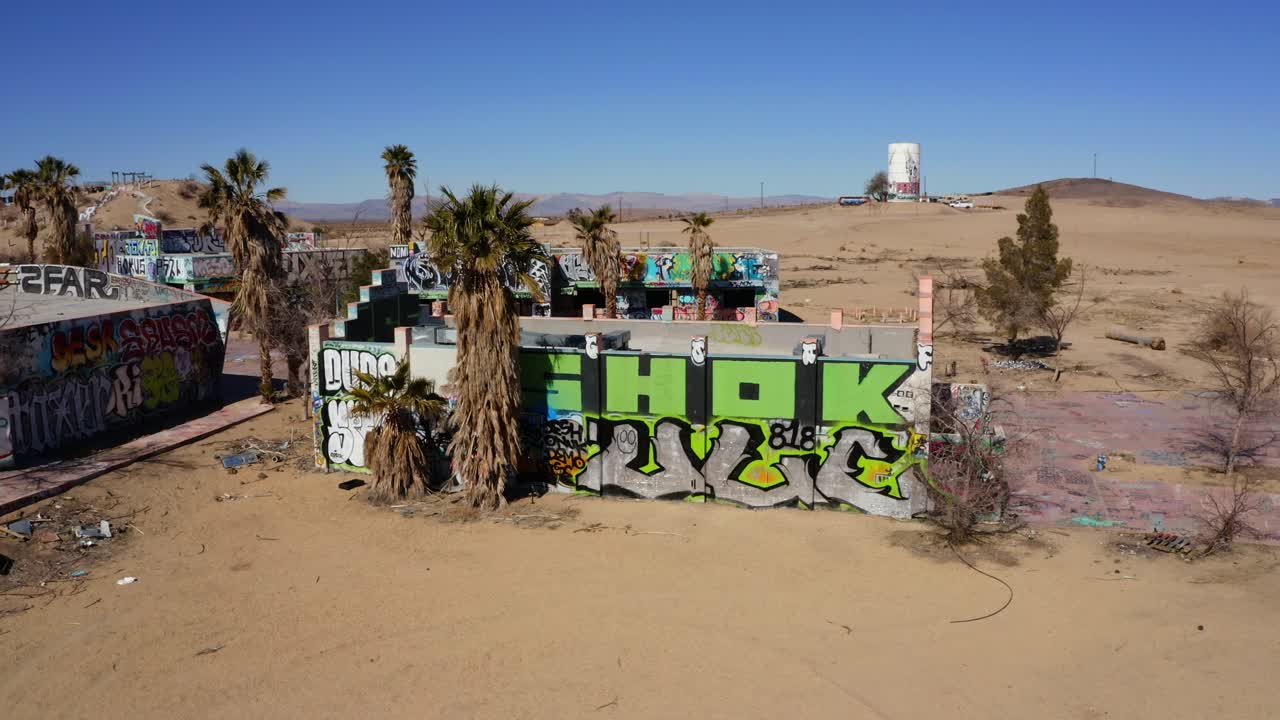 Graffiti on an abandoned dilapidated building in the Nevada desert