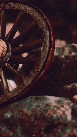 closeup of an old wooden wheel