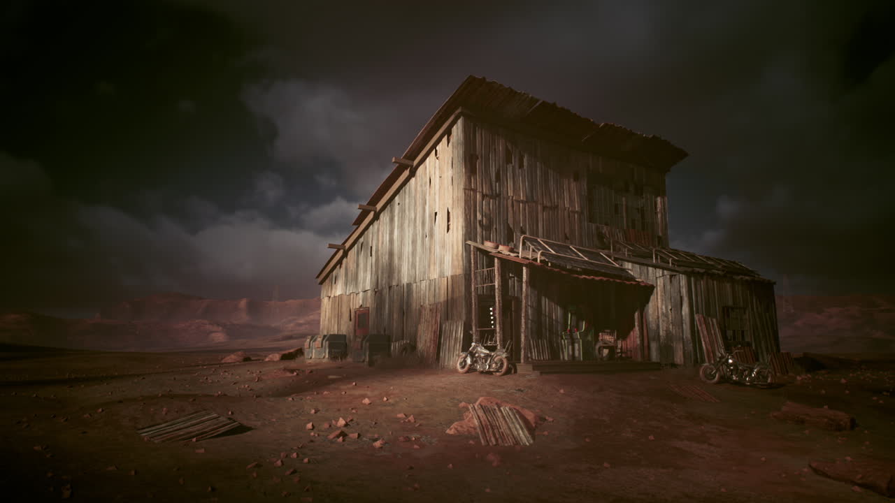 edificio de madera abandonado en un desierto