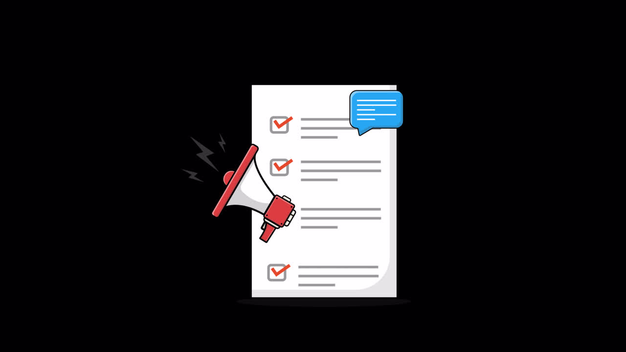 Animated Checklist with Megaphone and Speech Bubble for Announcements