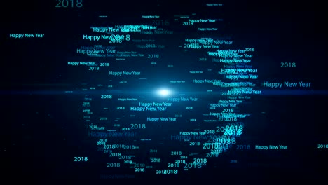 seamless loop, loopable animation motion background, 2018 happy new year text word fly in  blue circle shape light blue background.