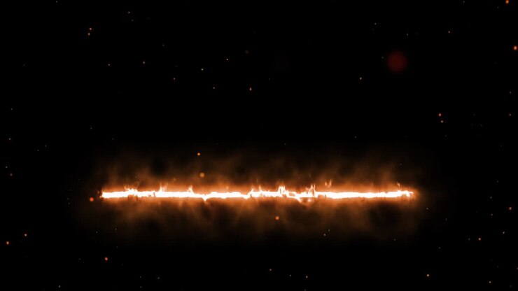 Animation of flaming orange and red particles and light trails moving on black background