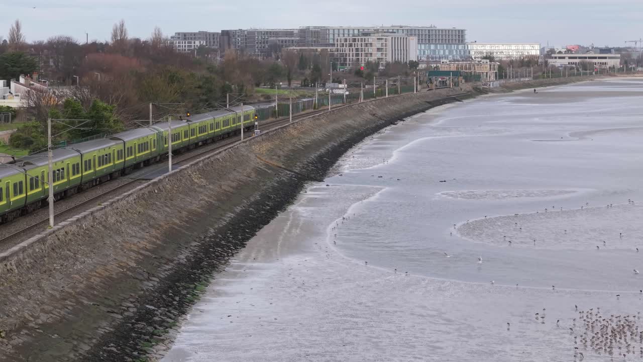 Aerial View Of DART (Dublin Area Rapid Transit) Train In Blackrock Station In Dublin, Ireland.
