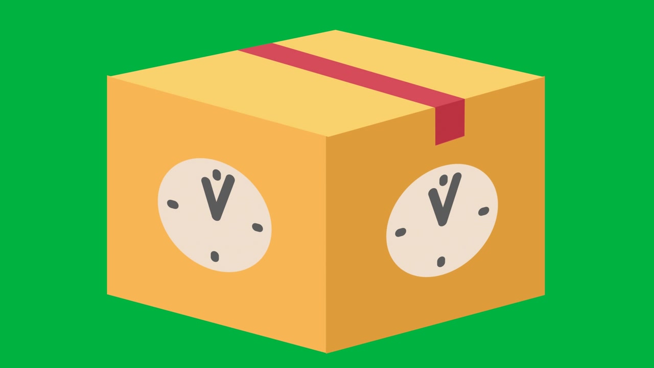 Pictogram of yellow parcel box with clock