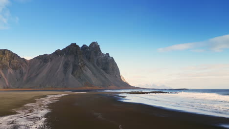 Drone-shot-of-stokksnes-beach-on-shore