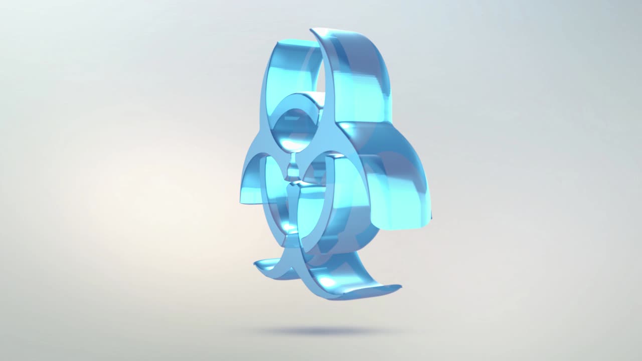 el icono del virus está hecho de vidrio. icono de virus giratorio translúcido con canal alfa de color azul verde. bucle sin costuras