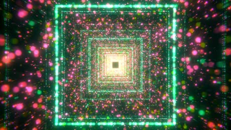 túnel brillante abstracto con luces verdes y rosas
