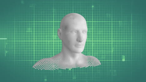 busto humano en movimiento con cuadrícula en fondo verde