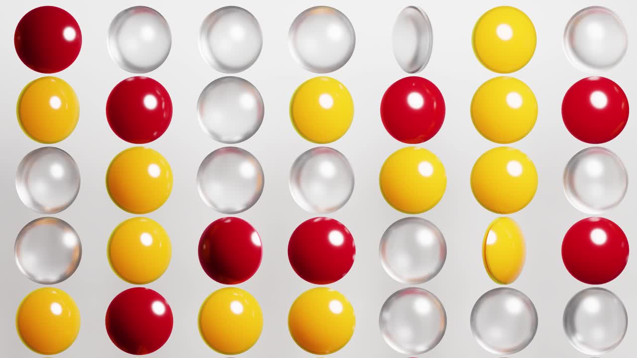 Seamless Loop of Rotating Red, Yellow, and Clear Spheres