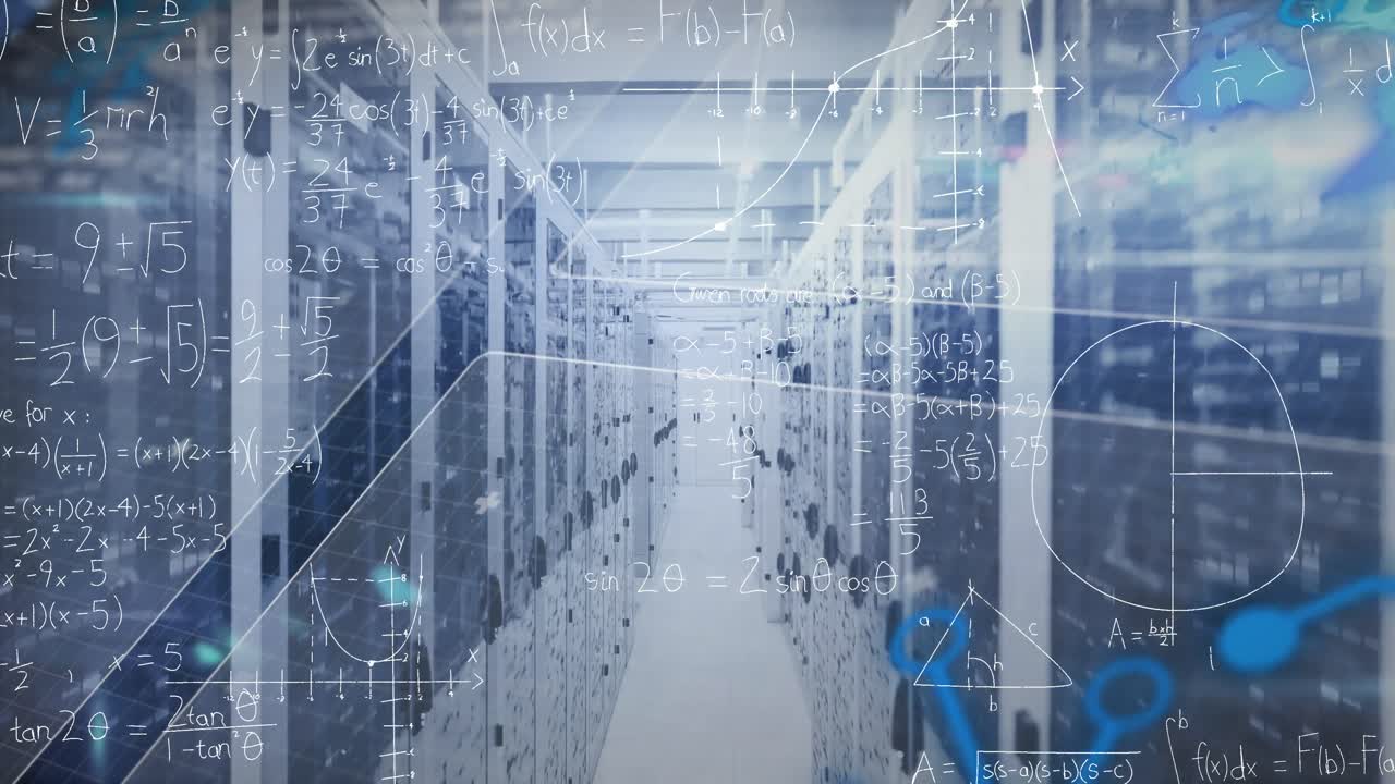 サーバールーム上のデータ処理のアニメーション