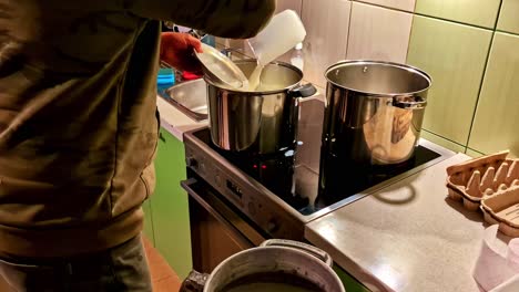 home made cheese preparation on summer solstice in cesis, latvia. no face video