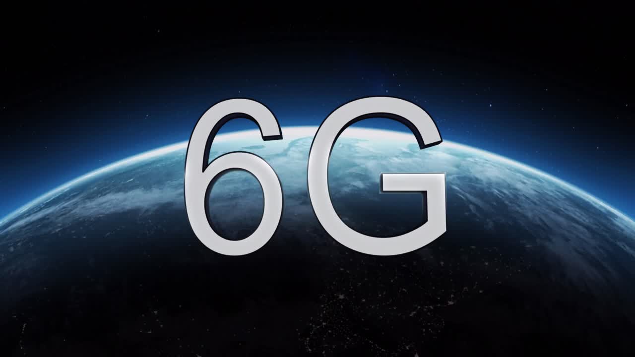 animación de texto de 6g sobre un globo giratorio visto desde el espacio
