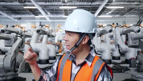 Frustrated Factory Worker with Robots