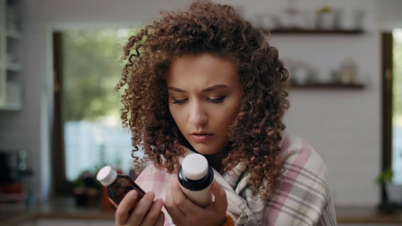 mujer enferma eligiendo el medicamento adecuado/rzeszow/polonia