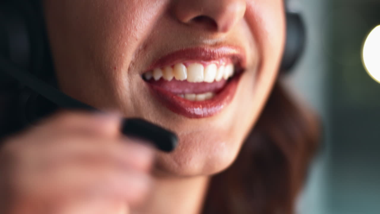 Close-up of woman with headset smiling