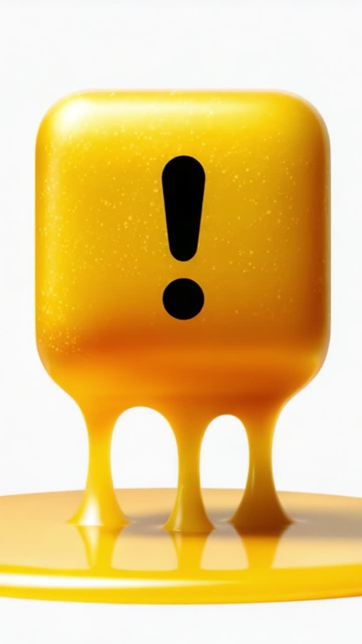Bright Yellow Warning Sign with Dripping Effects Evokes Urgency and Attention in Modern Design Aesthetic, Perfect for Art and Graphic Projects or Alerts