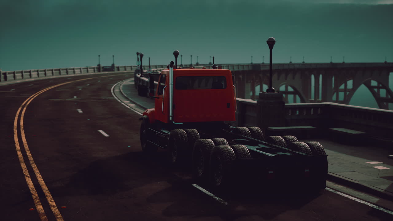 большой грузовик на мосту.