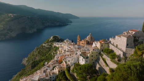 Panoramic View of a Picturesque Coastal Village on a Cliff Overlooking the Sea