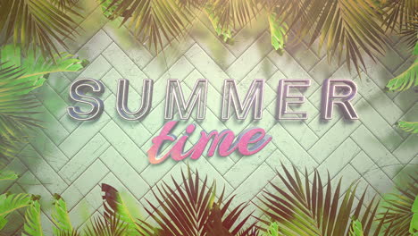 summer time on wall with tropical palms and neon texts