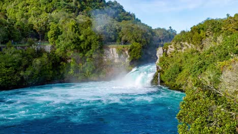 huka falls are a set of waterfalls on the waikato river that drains lake taupo in new zealand. the waikato river exits near port waikato on the west coast of the waikato district.