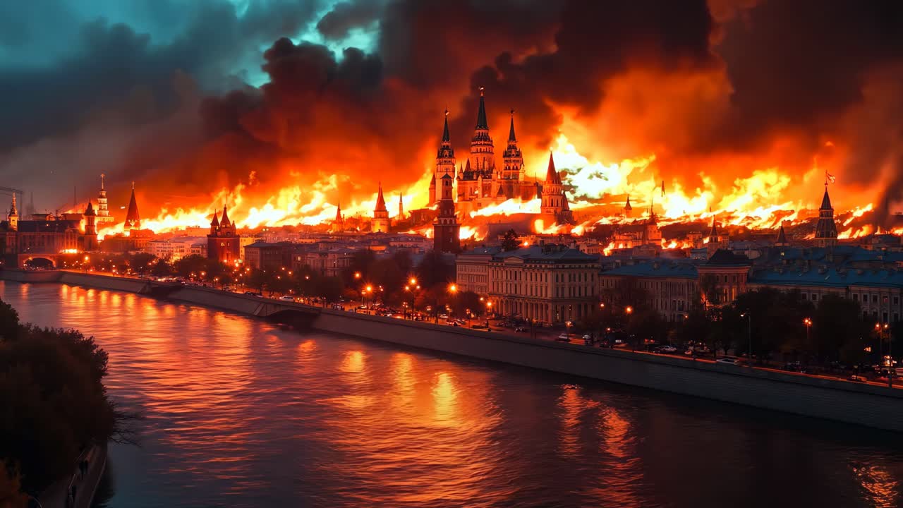 도시 한복판에서 큰 불이 타고 있다