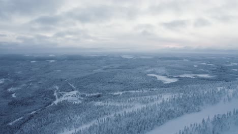 -Scenic-wide-view-of-Great-Taiga-Forest-fully-covered-with-snow-at-Finland-and-beautiful-landscape-at-background