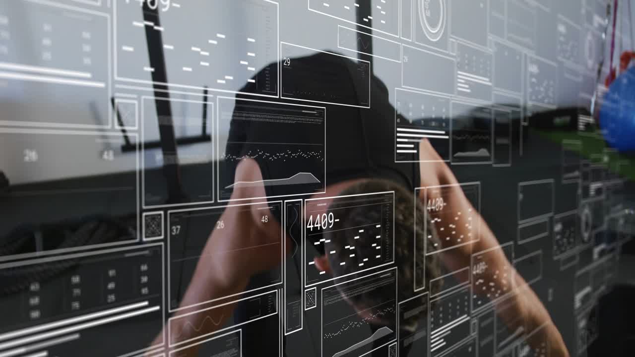 man lifter placing red bar on back bracing pressing lockout lowering racking fitness HUD overlaying