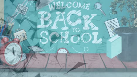 Animation-of-back-to-school-text-and-books-over-shapes