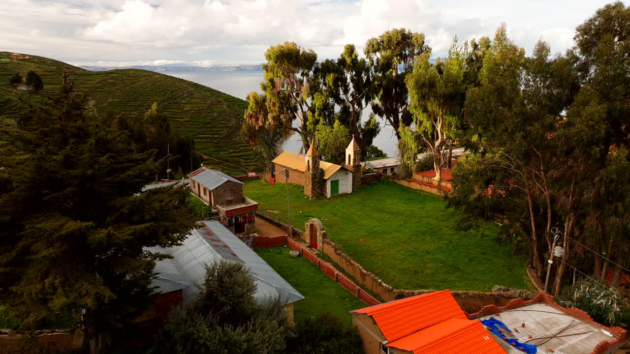 Aerial, Island Buildings, Rural Villages, Hillside Woodland Settlement