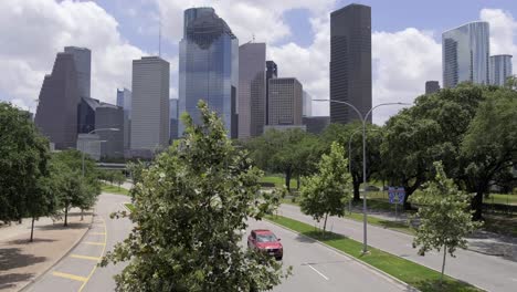 downtown houston from a street bridge