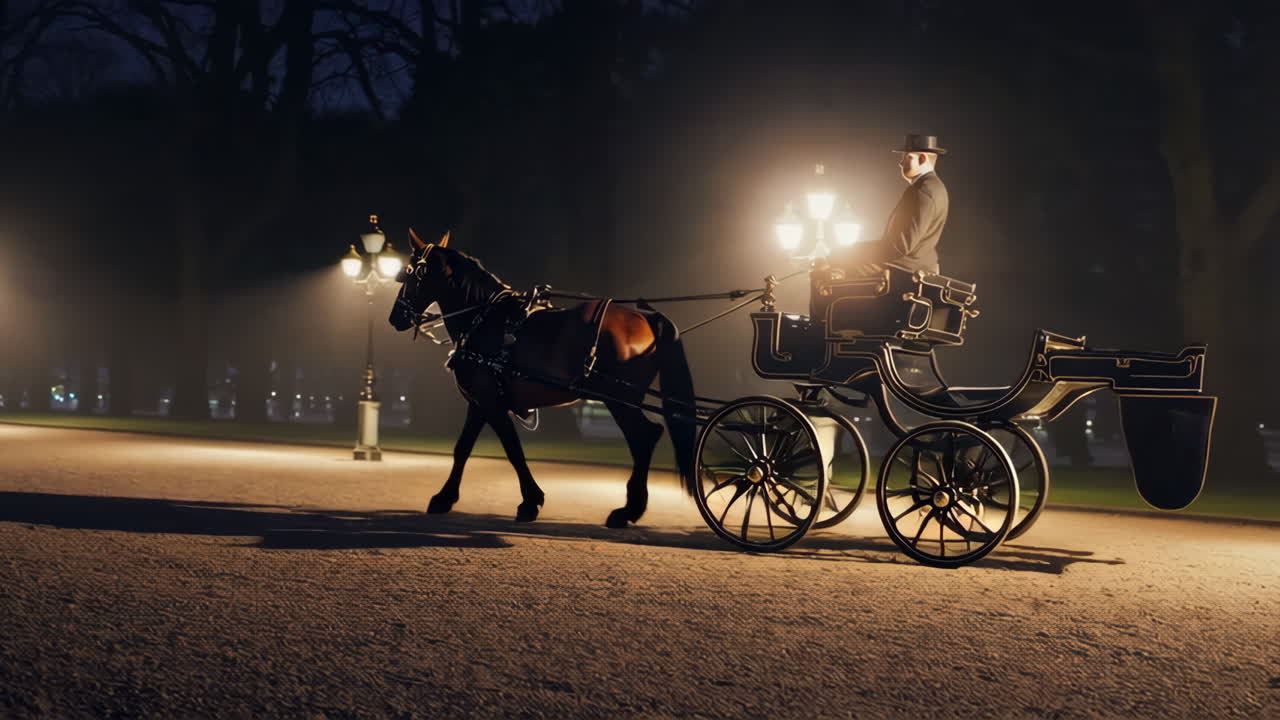 Horse-Drawn Carriage at Night in a Park