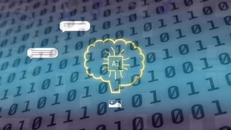 animación de todo el texto y el icono, procesamiento de datos a través de codificación binaria