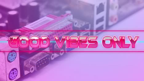 animación de buenas vibraciones sólo en letras metálicas rosadas sobre un servidor de computadora en fondo rosado
