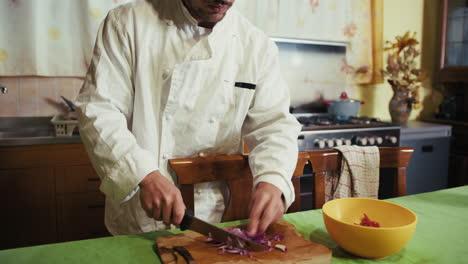 Man Private Chef At Home Cuts Typical Italian Onion