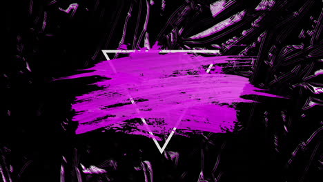 animation of purple smudge, triangle and moving purple texture and copy space on black background