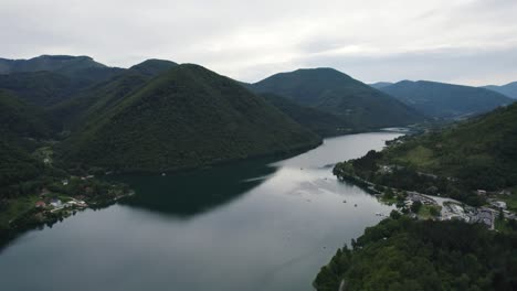 aerial orbit veliko plivsko lake in bosnia and herzegovina, near city jajce