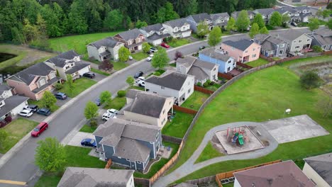 aerial shot of a suburban neighborhood in america with a private playground