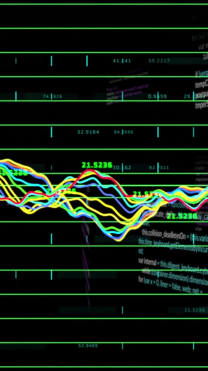 Animation of data processing on black background