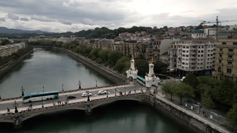 drone shot of bridge in san sebastian, spain