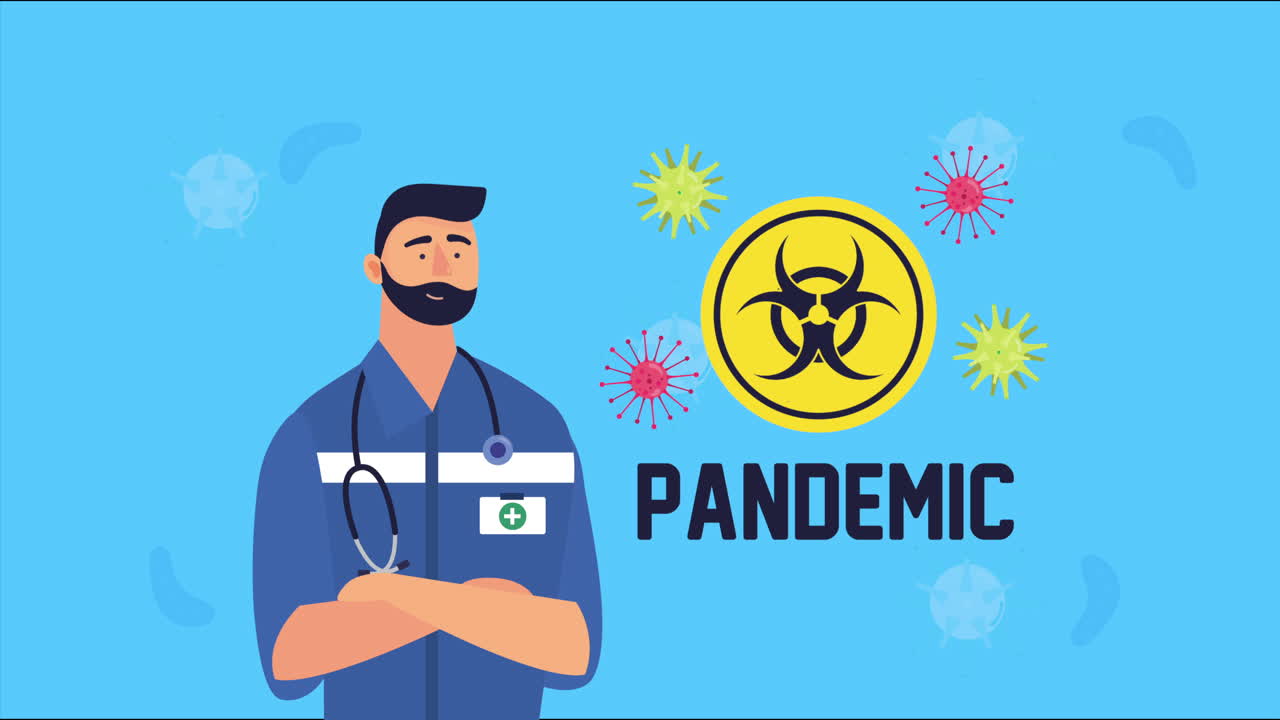 코로나19 입자 및 주의 신호를 가진 의사