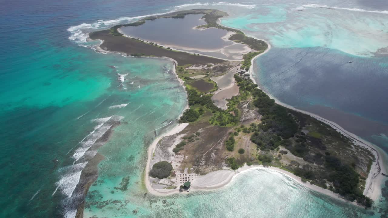 Scenic aerial view over crystal waters at Fransiska, Los Roques island