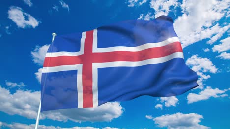 bandera de islandia con estructura de tela contra un cielo nublado (en bucle)